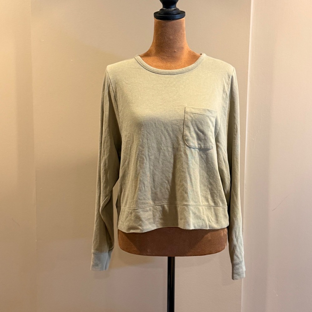Madewell Classic Long Sleeve Crop Pocket Tee Shirt Women S Sage Green Layering